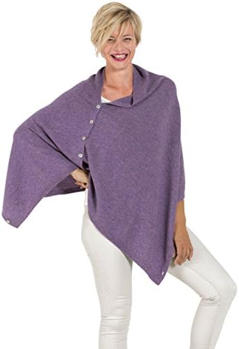 Womens Cashmere Merino Button Knitted Wool Oversized Poncho Blanket Shawl Wrap One Size Lavender Marl, 1size