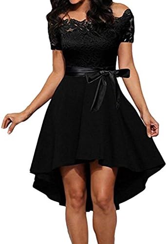 Kidsform Women Floral Lace Dress Vintage Evening Wedding Dresses Party Short Cocktail Skater Swing Bridesmaid Dress with Belt