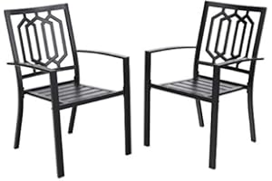 ‎PHI VILLA PHI VILLA 2er Set Gartenstühle Outdoor-Esszimmerstühle Terrassenstühle Metall Patio Balkonstuhl Stapelbar Stühle, Schwarz Stil 1