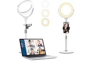 EVERSHOP Desk Ring Light with Stand & Phone Holder, 7'' LED Ring Light for Laptop/PC/Webcam/Phone/Monitor, Desktop Ring Light for Video Conferencing, Video Recording, Zoom Meeting, Makeup, YouTube, Tiktok