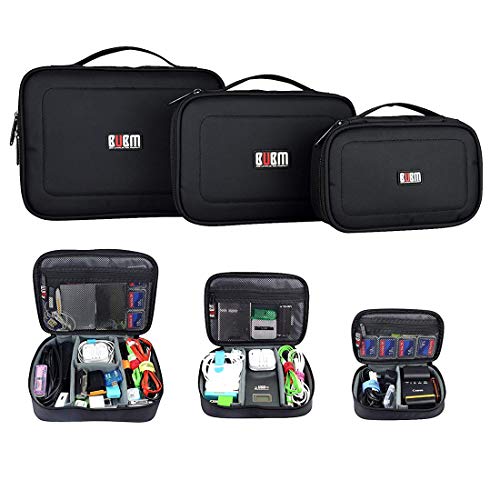 Bolsa para Accesorios Electrónicos Universal - BUBM (2018 NUEVO DISEÑO) 3 Piezas Universal Organizador Portable Bolsa Impermeabile para Disco Duro Cables Cargador,Gadget de Memoria USB Bolsillo y iPad (Negro)