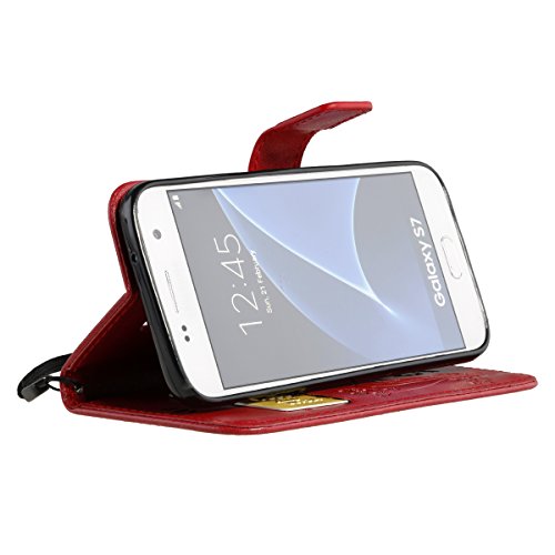 Galaxy S7 Edge Hülle,Samsung Galaxy S7 Edge PU Leder Wallet Brieftasche Schutzhülle,Ukayfe [Schmetterling Blumen Muster] [Rot] PU Leder Flip Case im Bookstyle Folio Wallet Cover Ledertasche Schutzhülle Case Tasche mit Standfunktion und Karte Halter Lederhülle für Samsung Galaxy S7 Edge (Red Butterfly) - 5