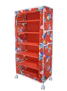 FLIPZON Baby Wardrobe Fabric Multipurpose 6 Shelve, Foldable, (Red)
