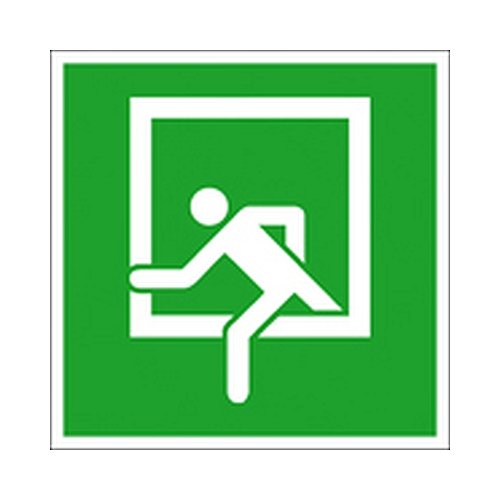 Aufkleber Notausstieg Rettungszeichen / nachleuchtend Größe 15 x 15cm Folie selbstklebend (Rettungsschild, Fluchtweg) praxisbewährt, wetterfest