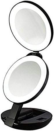 YANGHX Travel Makeup Mirror Folding LED Lighted Mirror- 10x and 1x Magnification Handheld Magnifying Mirror for Girls Women 4” Wide Illuminated Cosmetic Vanity Mirror with Protective Pouch