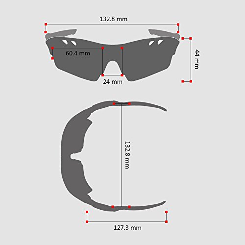 Unisex Radbrille Sportbrille Sonnenbrille, UV-Schutz, mit Wechselgläser inkl. Schwarze polarisierte Linse, für Outdooraktivitäten wie Radfahren Laufen Klettern usw. Schwarze und Rote zur Auswahl - 6