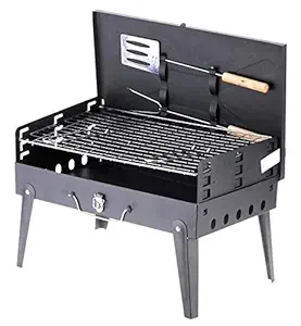 TAGROCK Portable Chrome Plated Briefcase Style Folding Charcoal Barbecue Grill Toaster with Accessories