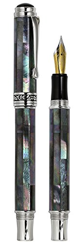 Xezo Maestro Iridescent Natural Black Mother of Pearl Platinum Plated Fine Fountain Pen. No Two Pens Alike