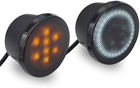 LEDHOLYT 2pcs LED Grille Front Bumper Fog Turn Signal Lights with DRL White Halo Light Smoke Color Housing