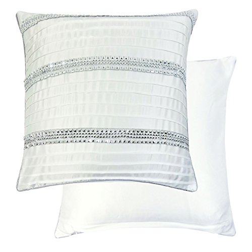 2 x mit Pintuck Streifen Perle weiß silber Satin Paspel 43,2 cm -43 cm Kissen