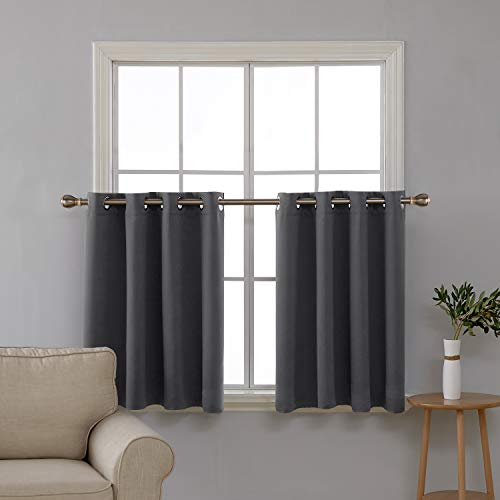 Deconovo Blickdichte Halbgardine mit Ösen Küche Scheibenvorhang Fenster 92x117 cm Dunkelgrau 2er Set