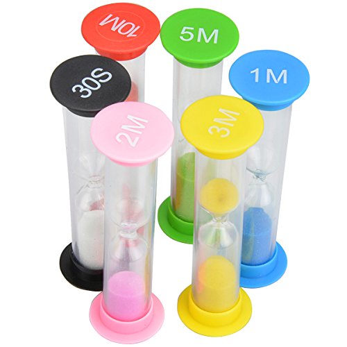 tankerstreet Sand Timer Sanduhren, Sanduhr Sand Uhr Timer 30 Sekunden/1 min/2 Min/3 Minuten/5 Minuten/10 Minuten Neuheit Dekorationen Geschenk Spielzeug für Kinder Kinder Kleinkind Studenten spezielle Bedürfnisse Pack von 6 Farben sortiert