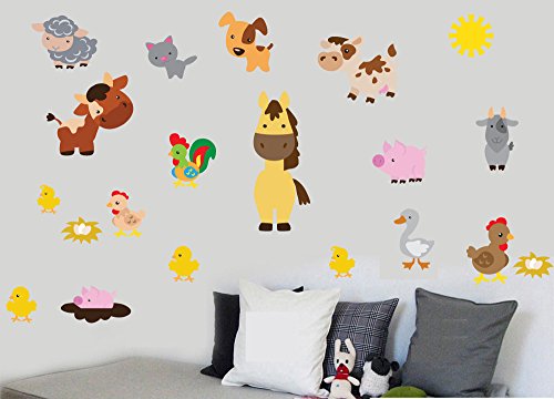 CHILDRENS FARM ANIMALS - Pack of 20 - Repositionable Wall Art Vinyl Printed Stickers - EASY PEEL & STICK