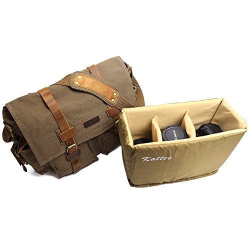 Kattee Sac Bandouli  re Etui Appareil Photo Reflex Housse Sac Toile Sony Canon Nikon Olympus etc   Vert arm  e 