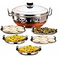 Bigbought Stainless Steel Multi Kadai Idli Cooker Steamer with Copper Bottom All-in-One Big Size dhokla Cooker | 5 Plate 2 Idli | 2 Dhokla | 1 Patra | Momo | 3 in 1 | 28.5 cm Dia.