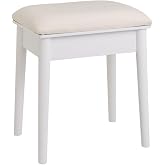 Classic vanity stool in white paulownia wood 15x29x45cm | Comfortable upholstered makeup stool, ideal for living room or mode