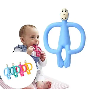 iSWEVEN Teethers for Babies | BPA Free Silicone Soft Baby Toys | Monkey Shaped Baby Gum Molar Chew Toy Releive Long Tooth Pain | Toodle Teething Pacifier BT9005A (6 - 12 Months, Blue)