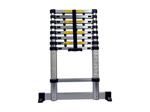 King Ladder 2,6 Meter Teleskopleiter mit Fingerklemmschutz und Standfuß, Anlegeleiter, Aluleiter, ausziehbare Leiter, Mehrzweckleiter