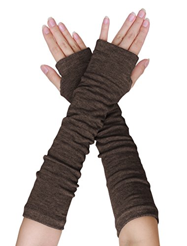 Preisvergleich Produktbild Schwarz Gestrickt Acryl Fingerlose Lange Handschuhe Handstulpen Paar - Baumwolle, Braun, 35% polyester; 65% baumwolle, Damen, Einheitsgröße