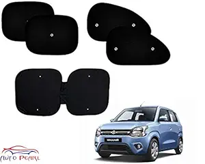 Auto Pearl Car Auto Window Sun Shade for Maruti Wagon R 2019 (Set of 4, Black)