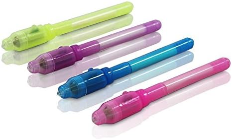 Prochive 4PCS Invisible Ink Secret Message Spy Pen with Built in UV Light Magic Marker Secret Message Security Marker Pen Shadowless Pen, 4 Colors (Red, Blue, Yellow, Purple)
