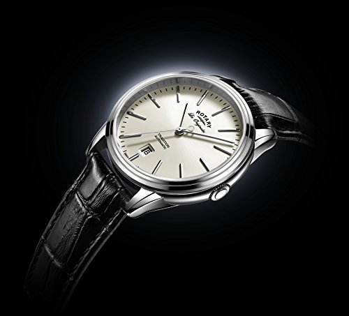 Rotary Men's Quartz Watch with Off-White Dial Analogue Display and Black Leather Strap GS90161/32