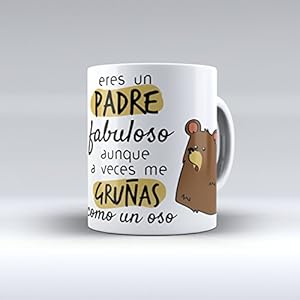 Taza cerámica desayuno regalo original cumpleaños padre «Eres un padre fabuloso aunque a veces me gruñas como un oso»