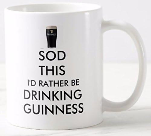 Novelty MUG ≈ SOD THIS I'D RATHER BE DRINKING GUINNESS (with a choice of traditional crown or glass design at the top) ≈ A standard 11oz size ceramic mug - a fun gift for any classic stout beer ale fan ≈ A novelty keep calm and carry on style tea coffee mug for any father son husband mother wife daughter - Ideal for Christmas Birthday Mothers or Fathers Day - listing category: gift gifts mug mugs cup cups present presents (With GLASS DESIGN at the top)