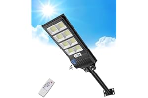 papasbox Farola Solar LED 400W con Control Remoto | Luz de seguridad vial con energía solar de 6500 K y sensor de movimiento | Farola exterior con luz solar