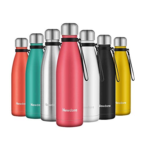 Newdora Bottiglia Acqua in Acciaio Inox 500ml, Tazze da Viaggio, Borraccia Termica Isolamento Sottovuoto a Doppia Parete, per Campeggio di Sport Esterni Escursionismo Escursioni in Bicicletta, Rosa