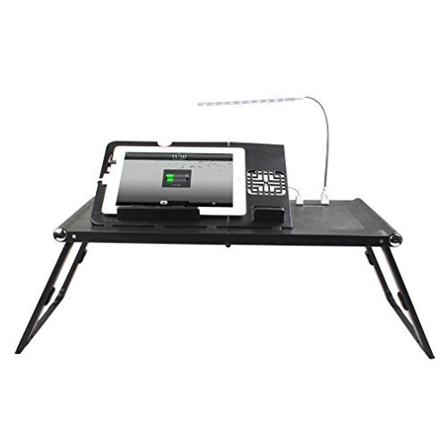 granvela ld992 tragbar faltbar Multifunktionale Laptop-Tisch stehen, mit interner Ventilator, LED Licht, 10000 mAh Power Bank –-Schwarz