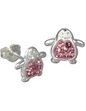 Tee-Wee Kinder Ohrring Pinguin Zirkonia rosa 925 Sterling Silber Kinderohrstecker Glitzer Kinderschmuck SDO8004A