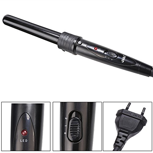 ACEVIVI 3-in-1 Lockenstab Curler mit Keramikbeschichtung Haarbürste 3 Aufsätzen (kegelförmiger Lockenstab, Glättungbürste Zylindrische Lockenwickler) Wiederaufladbar EU Stecker Schwarz, 9mm-25mm - 6