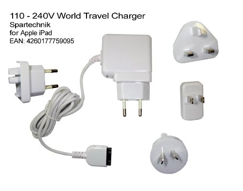 Weißer Steckdosen Adapter iPad: Internationaler Reiselader für Apple iPad 2G & 1G Tablet PC mit Wechsel - Adapter für Amerika USA England UK Europa Australien 100 - 240Volt- weiss