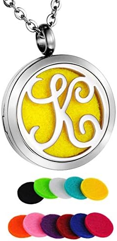 Aromatherapy Essential Oil Diffuser Necklace Sliver Tone Monogram Letter K Locket Pendant