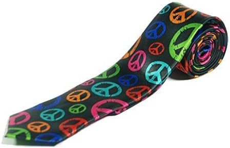 Multi Coloured Peace Sign Design Skinny Tie - Retro Fancy Dress Colourful Ban the Bomb Style