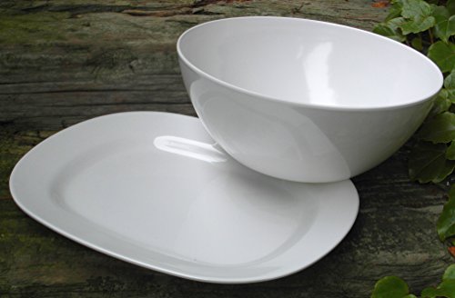 Preisvergleich Produktbild Melaminset Fleischplatte 31x25x3 +Salatschüssel 3 Liter Rein- Weiß