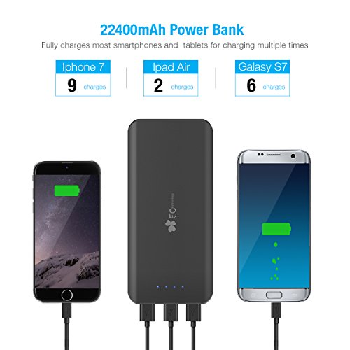 EC TECHNOLOGY 22400  mAh batterie externe 3  ports USB Auto IC Sortie Portable Charge pour iPhone Samsung Galaxy et autres smartphones Noir et rouge 