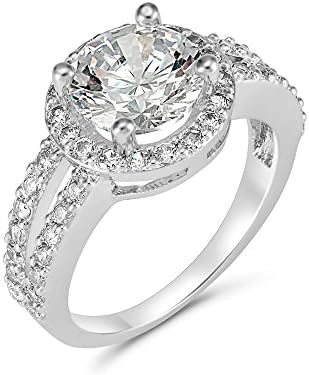 Rhodium Plated Cluster Cubic Zirconia Crystal Engagement Ring Perfect Premium Ladies Women Valentines Mothers Day Gift (R)
