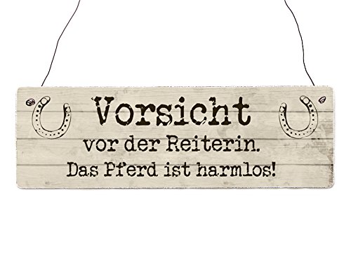 Holzschild Shabby Chic Vintage Türschild VORSICHT VOR DER REITERIN Pferd Reiten