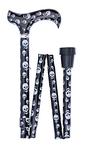 Classic Canes Contemporary Chic Skulls Cane - Derby Handle Stylish Fashionable Foldable Adjustable Aluminium Walking Stick 79-89cm 315g - Modern Unique Ergonomic Support, Non-Slip Rubber Ferrule