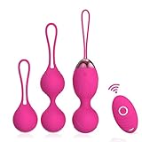 Boules de geishas-Kegel Balls en Silicone Médicale pour Exercices de Plancher Pelvien Ensemble de 3 -Boules de geishas en Télécommande pour Exercices de Plancher Pelvien（Rose Red）