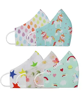 BABY JALEBI ? Girls Set 1 - Super Soft Organic Cotton 3Ply Masks ? Set Of 5 Masks With Extra Comfortable Stretch Jersey Elastic Ear Loops For Kids