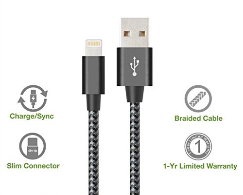 Flashstye 3 Pack 1M 2M 3M iPhone Charger Nylon Braided Lightning to USB Cable Apple lightning cable for iPhone 7 Plus 6S Plus 6 Plus SE 5S 5C 5, iPad 2 3 4 Mini, iPad Pro Air, iPod.(Black Gray) - 3