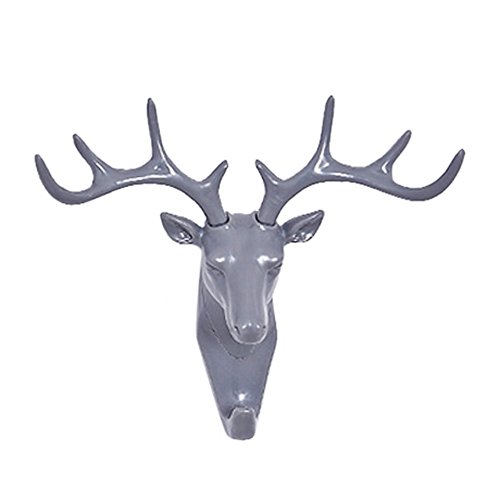 Preisvergleich Produktbild bloatboy Hirschkopf Selbstklebende Wand Türhaken Creative Haken Aufhänger Tasche Schlüssel Klebriger Halter Wand Dekoration (Grau)