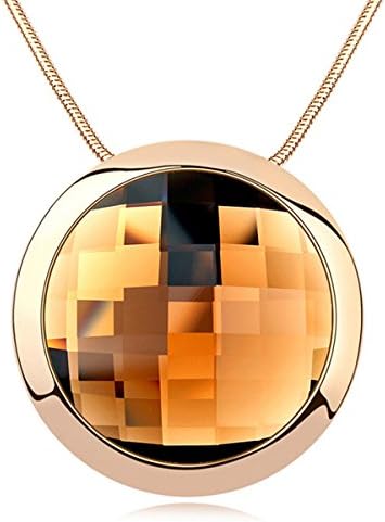 Genuine Rose Jewellery 18ct Real Rose Gold Plated Champagne Circle Crystal Pendant Chain Necklace (Brown)