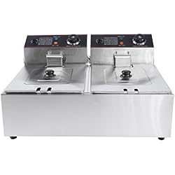 Friteuse Electrique Double Bac de 6L Professionnelle avec Panier et Contrôle de Temperature Séparé 220-240V
