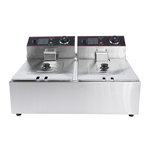 Friteuse Electrique Double Bac de 6L Professionnelle avec Panier et Contrôle de Temperature Séparé 220-240V