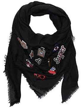 Maxi Damen Schal mit Sticker Patches Patchwork oversized Blogger Stickerei Patch quadratisch XXL groß