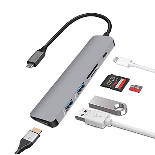 Nabowei Hub USB C, 6 Puertos Hub USB Tipo C Hdmi 4K Compatible Mackbook Pro y Air 2018, 2*USB 3.0 (Carga rapida/Transferencia de Datos), Lector de Tarijetas SD/TF para Tabletas de Tipo C